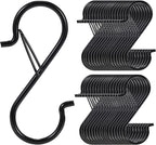 24 PCS S Hooks for Hanging with Safety Buckle, 3.5 inch Heavy Duty Metal S Shaped Hooks for Kitchen Utensil, Cups, Pots, Plants, Bags, Hats (Black)