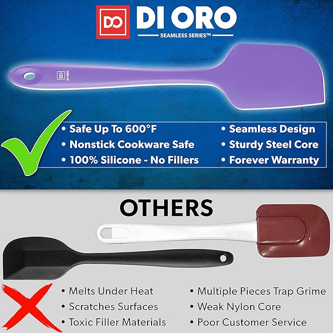 DI ORO Silicone Spatula Set - Rubber Kitchen Spatulas for Baking, Cooking, & Mixing - 600°F Heat-Resistant & BPA Free Silicone Scraper Spatulas for Nonstick Cookware - Dishwasher Safe (3pc, Lavender)