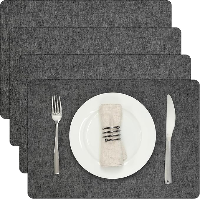 Myir JUN Placemats Dual Sided, Faux Leather Place Mats Set of 4 Indoor Placemats for Dining Table Outdoor Placemats Square Non-Slip Washable Table Mats (Gray, Set of 4)
