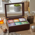 Tea Box - Luxury Wooden Tea Bag Organizer from The Apace Premier Collection - 6 Compartment Tea Storage Chest Container - Elegantly Handmade w/Scratch Resistant Window