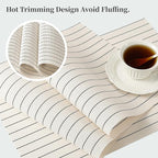 Leetaltree White with Black Stripes Placemats Set of 6 - Heat Resistant Non-Slip Place mats for Dining Table, Washable Durable PVC Vinyl Woven Table Mats（White Stripes, 6）