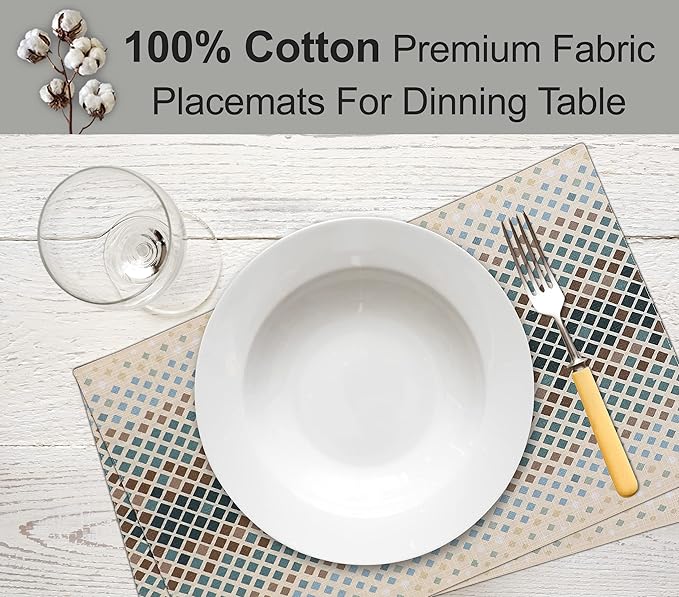 Ruvanti Placemats 100% Cotton 13x19 Inch, Dining Table Placemats Set of 6, Modern Place Mats for Dining Table Decor, Kitchen & Table Linens, Coffee Mat for Christmas Dinners - Faded