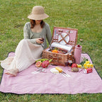 Picnic Basket for 2, Picnic Baskets with Waterproof Blanket, Picnic Hamper Set with Washable Beach Mat & Large Insulated Cooler Compartment, Handmade Natural Wicker Hamper for Camping, Outdoor Party