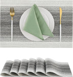 Leetaltree Black with White Woven Placemats Set of 6 - Heat Resistant Non-Slip Place mats for Dining Table, Washable Durable PVC Vinyl Woven Table Mats(Black with White, 6)