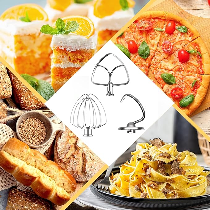 3-Piece Set Mixer Accessories for KitchenAid 4.5QT Tilt-Head Stand Mixers – K45WW, K45DH & K45B Replacement, All Stainless Steel, Dishwasher Safe