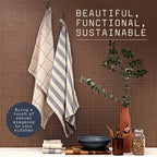 MEEMA Kitchen Towels and Dishcloths Sets of 4 | Large 18 x 28 Inch | Upcycled Cotton Tea Towel | Super Absorbent Cotton Dish Towels for Kitchen | Blue Stripes | Hand Towels