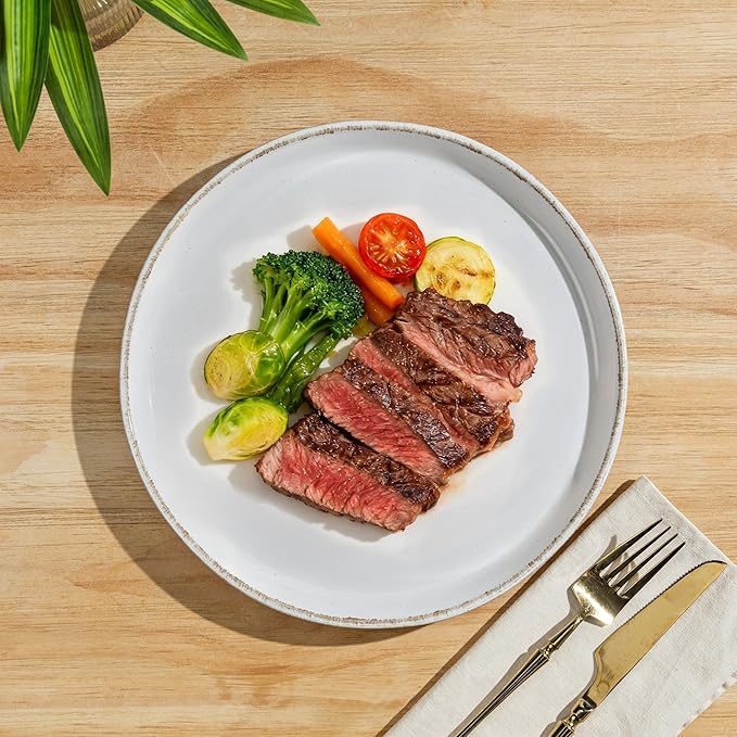 AmorArc 18 Pieces Ceramic Dinnerware Sets for 6, Handpainted Stoneware Plates and Bowls Set with Rustic Terracotta Underside, Scratch Resistant Dishes Set, Dishwasher & Microwave Safe, White