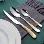 Hammered Silver Gold Silverware Set, OGORI 24-Piece 18/10 Stainless Steel Flatware Set, Service of 6