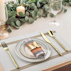 Beige White Placemats Set of 8 - Easy Clean Modern Durable Washable Vinyl Place Mats - Heat Resistant Placemats for Kitchen Table - PVC Table Mats for Dining Table (Beige White with Stripes, 8)