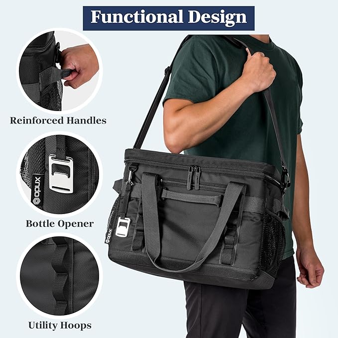 OPUX Cooler Bag, 60 Cans Insulated Soft Collapsible Portable Cooler, Soft Sided Leakproof Cooler for Beach Camping with Shoulder Strap, Ice Chest for Travel Road Trip Picnic, Black