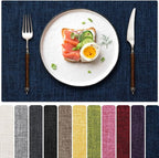Blue Forest Placemats Set of 8, Dual-Layered Thickened Faux Linen Cloth Place Mats Heat Resistant Machine Washable Wrinkle Free Table Mats Indoor/Outdoor (Navy Blue)