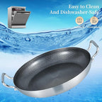 Inqibee 13-Incn Hybrid Tri-Ply Stainless Steel Ceramic Non Stick Paella Pan with Lid,Griddle,Large Skillet,Induction Cooking Pan,Dishwasher and Oven Safe