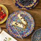 glowworm Dinner Plates, 10.5 Inch Ceramic Plates Set of 6 for Steak, Snacks, Pizza, Cake, Colorful Serving Dishes for Kitchen, Microwave, Oven & Dishwasher Safe, Bohemian