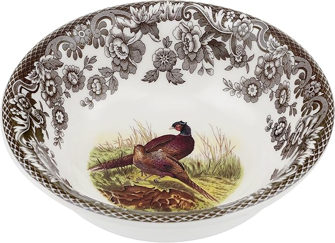 Spode Woodland Pheasant Mini Bowl - Wildlife-Themed Serveware, Ideal for Dips, Sauces or Small Portions, 5 Inch Ceramic Earthenware Bowl with British Floral Border - Microwave, Oven, Freezer Safe
