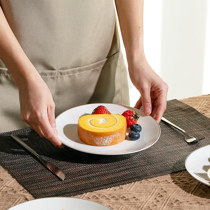 BTaT- White Dessert Plates with Gold Rim, Set of 12, 8", Porcelain, Small Plates for Appetizers, Small Appetizer Plates Ceramic, Dessert Plates Porcelain Dessert Plates Ceramic Dessert Plates