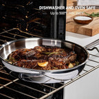 T-fal Pro Tri-Ply Stainless Steel Fry Pan 12 Inch, Induction Compatible, Oven Safe 500F, Fast & Even Heat, Professional Quality & Durability, Frying Pan, Skillet, Cookware, Dishwasher Safe, Silver