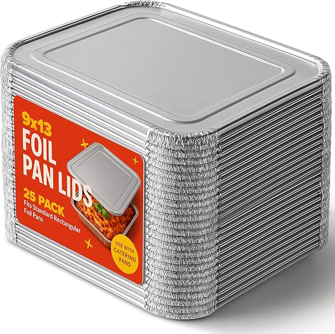 Stock Your Home 9x13 Disposable Baking Pan Covers (25 Pack) Heavy-Duty Aluminum Cake Pans Lids, Sturdy, Sealable Covers for Food Containers, Leak-Free + Safe Transport & Storage For Catering