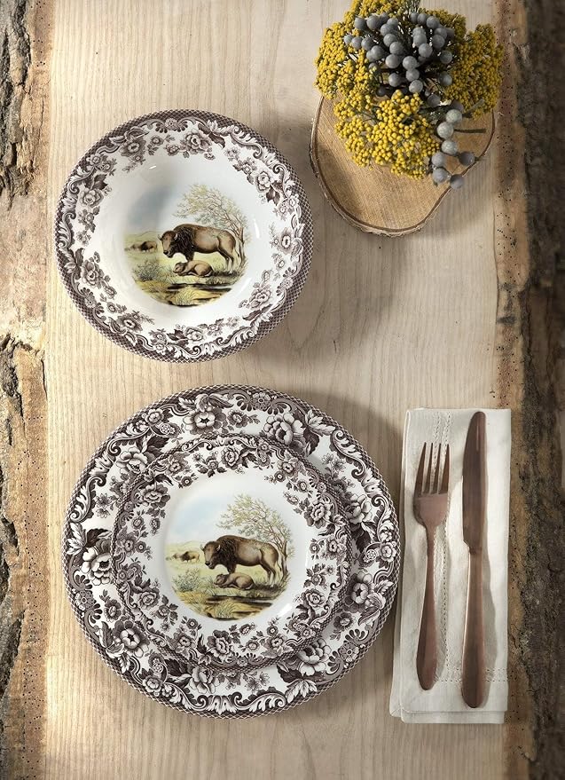 Spode Woodland Pintail Cereal Bowl - Fine Earthenware, 8 Inch Wildlife-Inspired Dish with British Flowers Border, Dishwasher, Microwave, Freezer & Oven Safe - Traditional English Country Serveware