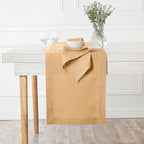 D'Moksha Homes Linen Beige Table Runner 84 Inches Long - 100% Pure Linen Table Runner 14 x 84 Inch for Summer, Fall and Halloween - Classic Hemstitch