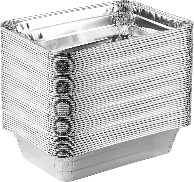 PLASTICPRO Disposable 2 LB Aluminum Takeout Tin Foil Baking Pans 6'' X 8'' X 2'' Inch Bakeware - Cookware Perfect for Baking Cakes,Brownies,Bread, Meatloaf, Lasagna, or Lunchbox, Pack of 50