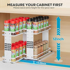 Nieifi Pull Out Spice Rack Organizer, 2 Tiers, White, Spice Organization for Cabinet, Height Adjustable, Easy to Install
