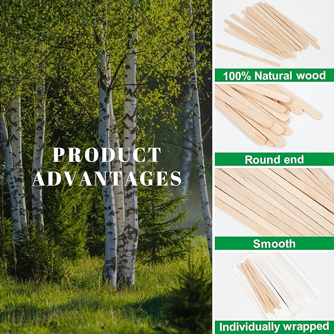 ANTETOK Wooden Coffee Stirrers - Coffee Stir Sticks 5.5 Inch,100pcs Individually Wrapped Disposable Swizzle Sticks,Swizzle Drink Sticks for Coffee,Tea,Cocktail and Hot Chocolate