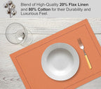 Ruvanti Linen Placemats Set of 6-13x19 Inch, Classic Hemstitch, Heat ‎Resistant Machine Washable Place Mats, Soft & Elegant- Perfect for Christmas, ‎Thanksgiving, Easter, Weddings, Dinner - Orange