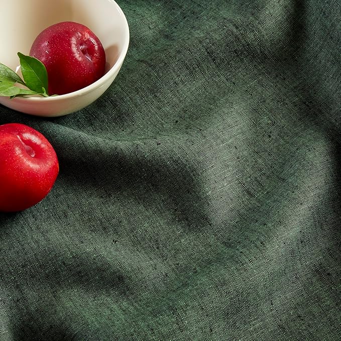 Solino Home Linen Cloth Tablecloth 52 x 52 Inch - 100% Pure Linen Forest Green Square Tablecloth - Athena, Machine Washable Table Throw for Fall, Autumn
