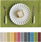 Softalker Faux Linen Placemats Set of 12-12 x 18 Inch, Heat Resistant Double Layered Durable Burlap Farmhouse Place Mats, Non-Slip Washable Rustic Table Mats for Dining, Kitchen, Party（Lime Green