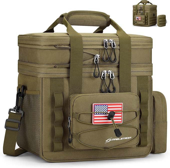 Maelstrom Tactical Lunch Box, 23 L Insulated Lunch Bag for Men, Expandable Double Deck Lunch Cooler Bag,Large Leakproof Soft Lunch Tote with Detachable MOLLE Bags, for Adult Women Work,Picnic,Khaki