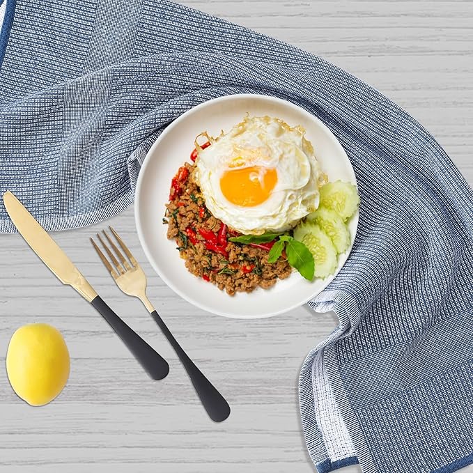 Homaxy Premium Kitchen Towels(18”x 28”, 6 Pack), Large Cotton Kitchen Hand Towels, Flat and Terry Dish Towels, 380 GSM Highly Absorbent Tea Towel Set with Hanging Loop, Navy Blue