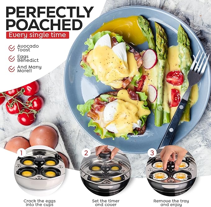 AVACRAFT Egg Poacher, Stainless Steel Egg Poaching Pan, Poached Eggs Cooker Food Grade PFOA free