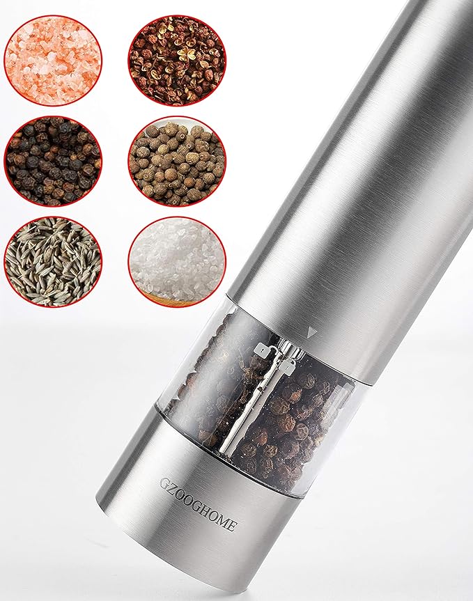 Electric Salt and Pepper Mill Grinder Set (Do Not Use Rechargeable Batteries), Battery Operated Automatic One Handed Pepper Salt Mill with Funnel and Adjustable Coarseness