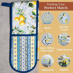 Maison d' Hermine Double Oven Mitts 100% Cotton 7"x35" Double Oven Mitt Heat Resistant BBQ Cooking Gloves with Loop, Baking, Grilling, Home, Kitchen, Handling Hot Pans Spring Summer (Citrus)
