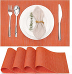 Myir JUN Placemats Set of 4, Vinyl Woven Placemats Place Mats Indoor Set of 4 Washable Table Mats Non-Slip Place mats for Dining Table (Orange, Set of 4)