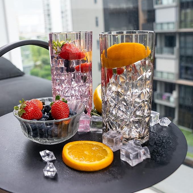 BELLAFORTE Shatterproof Tritan Tall Tumbler, Set of 4, 18oz - Myrtle Beach Drinking Glasses - Unbreakable Plastic Drinking Glasses for Gifting, Parties, New Year - BPA Free - Dishwasher Safe - Pink