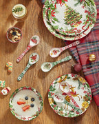 Christmas Spoons, Ceramic Small Serving Spoons for Soups, Cereal, Ice Cream, Condiments, Dips, Charcuterie Boards, Dishwasher & Microwave Safe, Watercolor, Set of 6