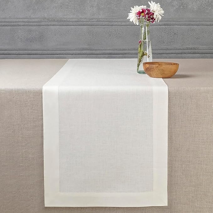 D'Moksha Homes Linen Ivory Table Runner 48 Inches - 100% Pure Linen Small Table Runner 14 x 48 Inch for Coffee Tables, Dresser, Summer, Fall and Halloween - Machine Washable
