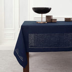 Solino Home Linen Tablecloth 60 x 108 Inch - Classic Hemstitch 100% Pure Linen Navy Table Cloth for Rectangle Tables - Machine Washable Tablecloth for Summer, Fall, Autumn