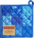 Maison d' Hermine Pot Holders 100% Cotton Heat Resistant Potholders 8" x 8" Hot Pads with Loop BBQ, Cooking, Baking, Grilling, Kitchen, Handling Hot Pans Spring/Summer (Pack of 1, Indigo Love)
