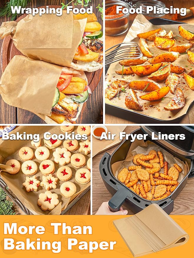 SMARTAKE 50 Pcs Parchment Paper Baking Sheets, 9x13 Inches Non-Stick Precut Baking Parchment, for Baking Grilling Air Fryer Steaming Bread Cup Cake Cookie and More (Unbleached)