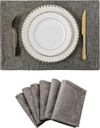 Home Brilliant Cloth Placemats Set of 6 Heat Resistant Dining Table Place Mats Kitchen Table Mats, 13x19 inches, Dark Grey