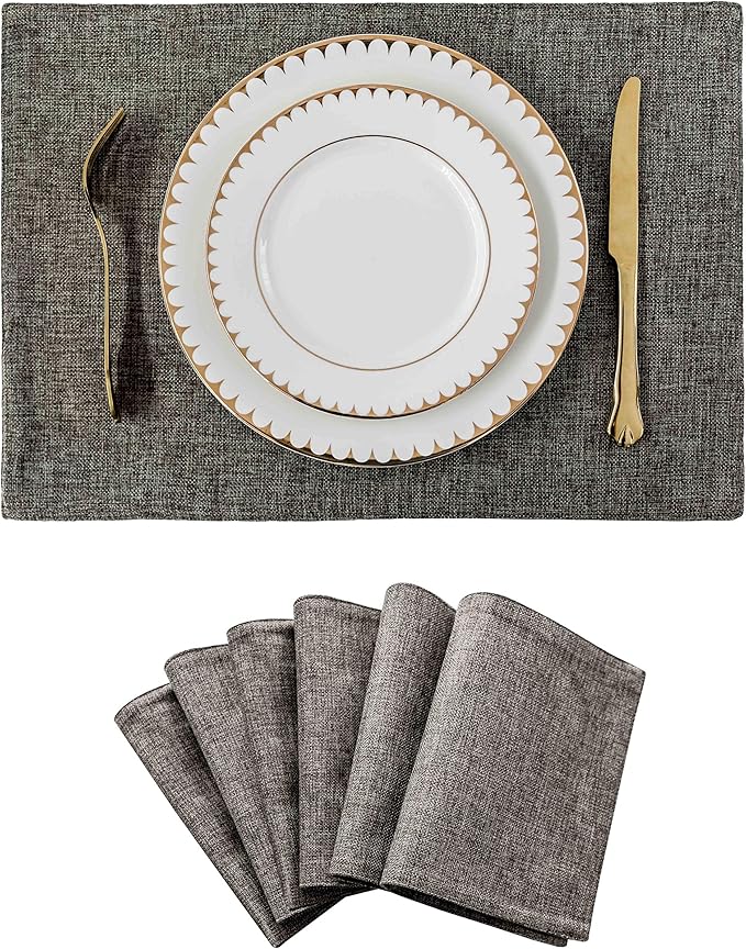 Home Brilliant Cloth Placemats Set of 6 Heat Resistant Dining Table Place Mats Kitchen Table Mats, 13x19 inches, Dark Grey