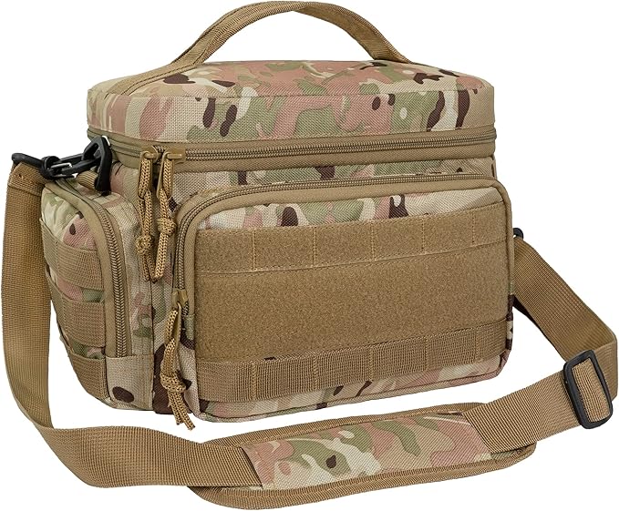 opux Tactical Lunch Box for Men, Camo Mens Insulated Lunch Bag for Adult, Leakproof Soft Lunch Cooler with MOLLE Mesh Side Pockets, Multicam Heavy Duty Lunchbox Pail for Work Women, Medium 10 Cans