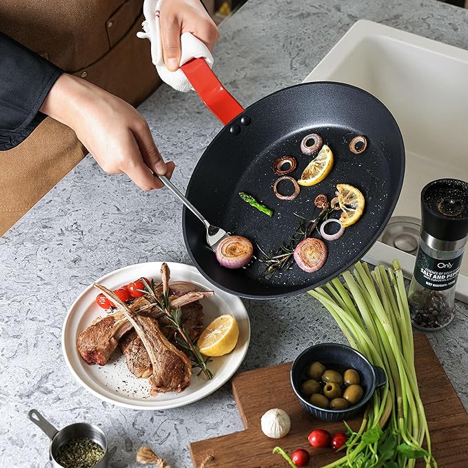 SENSARTE Nonstick Frying Pan Set 3-Piece, Oven Safe Skillets with Swiss Coating, Induction Compatible Chef Pan Set, Dishwasher Safe Cooking Pans, PFOA PFOS Free, 8, 10 and 12 Inch