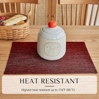 Softalker Faux Linen Placemats Set of 6-12 x 18 Inch, Heat Resistant Double Layered Durable Burlap Farmhouse Place Mats, Non-Slip Washable Rustic Table Mats for Dining, Kitchen, Party（Red