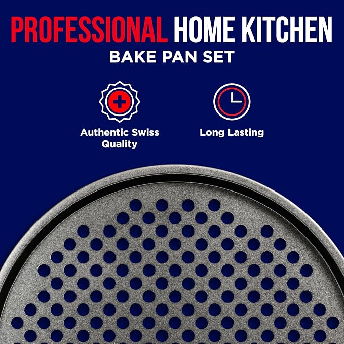 Non-Stick Pizza Pan with Holes - 13-Inch Perforated Pizza Crisper Carbon Steel Pizza Pan - 1 Round Pizza Trays PFOA PFOS and PTFE Free