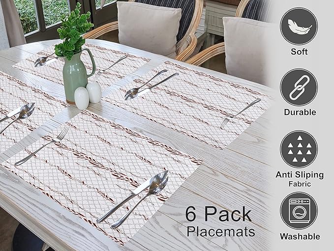 Ruvanti Placemats 100% Cotton 13x19 Inch, Dining Table Placemats Set of 6, Modern Place Mats for Dining Table Decor, Kitchen & Table Linens, Coffee Mat for Christmas Dinners - Wheatable