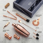 Mixology & Craft 11-Piece Cocktail Shaker Set, Bartender Kit with Stand, Stainless Steel Bar Tools, Dual Jiggers, Muddler & Pourers, Wood Display for Home Bar - Gift Ready (Copper)