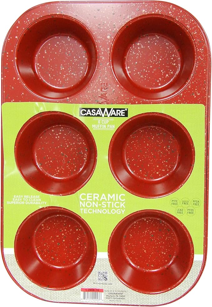 casaWare Toaster Oven 6 Cup Muffin Pan NonStick Ceramic Coated (Red Granite)
